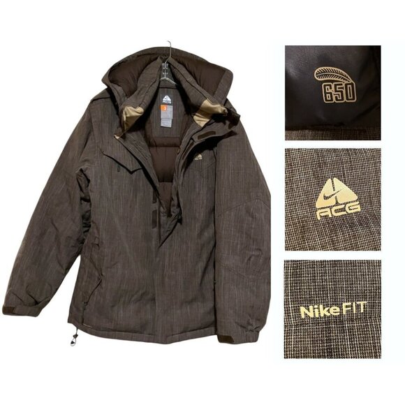 Y2K Nike ACG Puffer Jacket L 650 Goose Down Hooded Vented Zippered Pockets